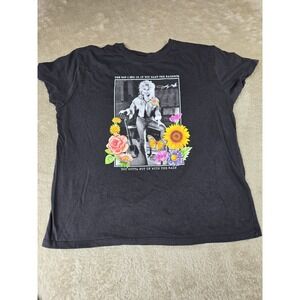 Dolly Parton Rainbow Quote Graphic T-Shirt Womens Faded Black Floral Butterfly